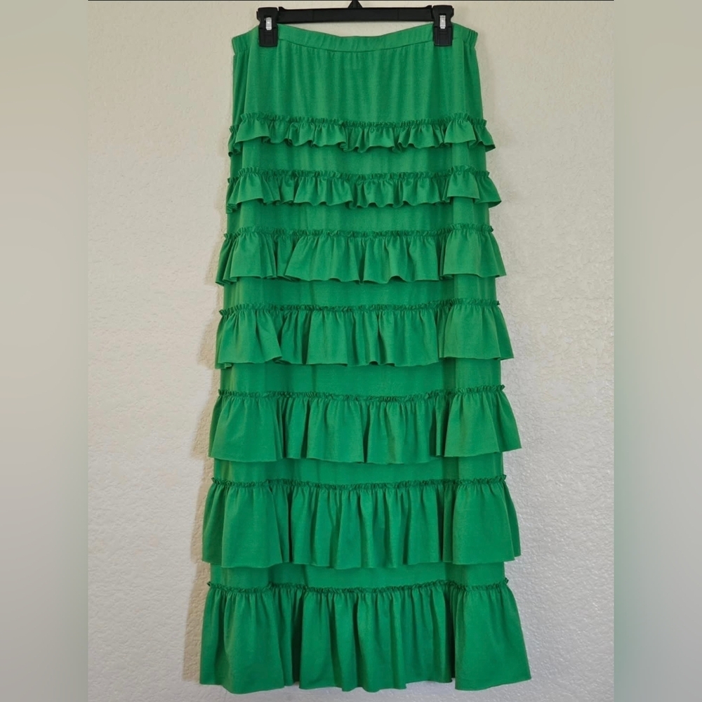 Shanna's Threads Kelly Green Ruffle Eleganza Maxi Skirt
